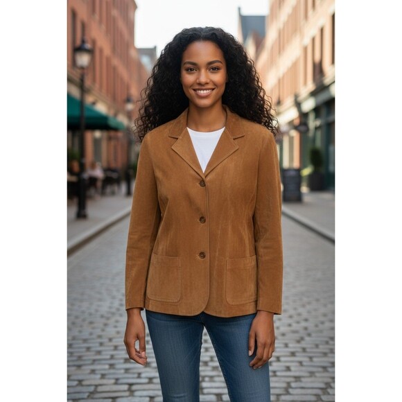 Vtg Ann Taylor Woman's  Suede Leather Jacket Coat Brown Camel Retro Size L - Picture 1 of 6